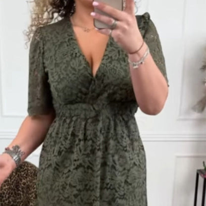 😎Elegantes Damen-Spitzenkleid mit V-Ausschnitt😎