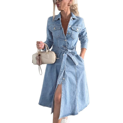 🔥  LETZTER TAG VERKAUF 50% RABATT🔥👗Damen-Jeanskleid mit Knopfleiste und langen Ärmeln