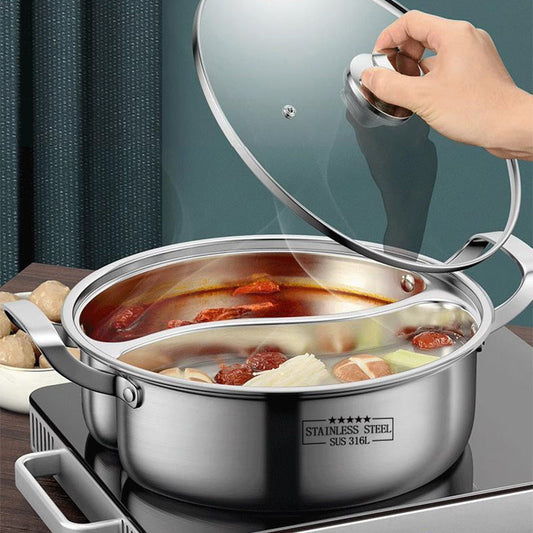 🏘️Essential Für die heimische Küche🍲Edelstahlverdickter Hot Pot mit zwei Geschmacksrichtungen