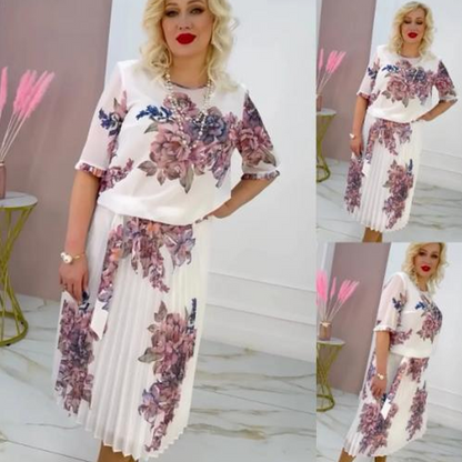 👗 💃Damen Rundhalsausschnitt Plissee-Kleid mit Blumenmuster