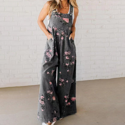 Lässige Damen-Latzhose aus Denim mit Print