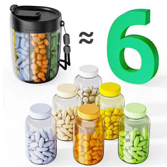 💊 6-Fächer Pillendosiererflasche – Ordnung für deine Medikamente!