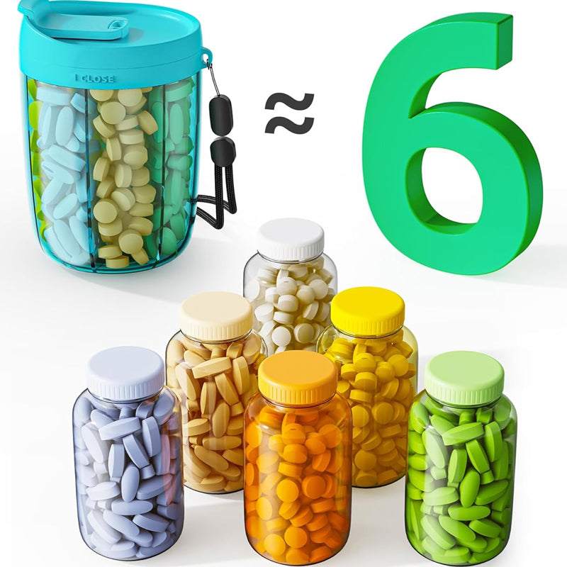💊 6-Fächer Pillendosiererflasche – Ordnung für deine Medikamente!