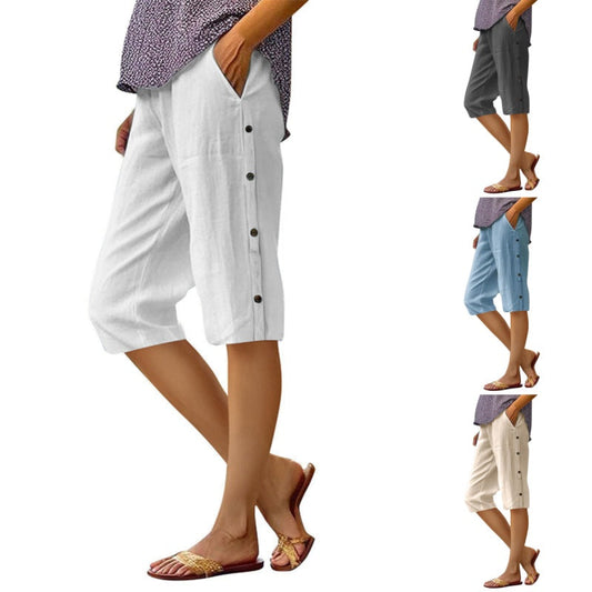 Women's Casual Loose Baumwolle Leinen Atmungsaktive Capri-Hosen