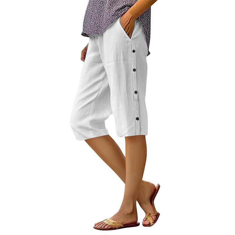 Women's Casual Loose Baumwolle Leinen Atmungsaktive Capri-Hosen