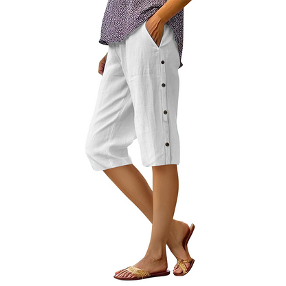 Women's Casual Loose Baumwolle Leinen Atmungsaktive Capri-Hosen