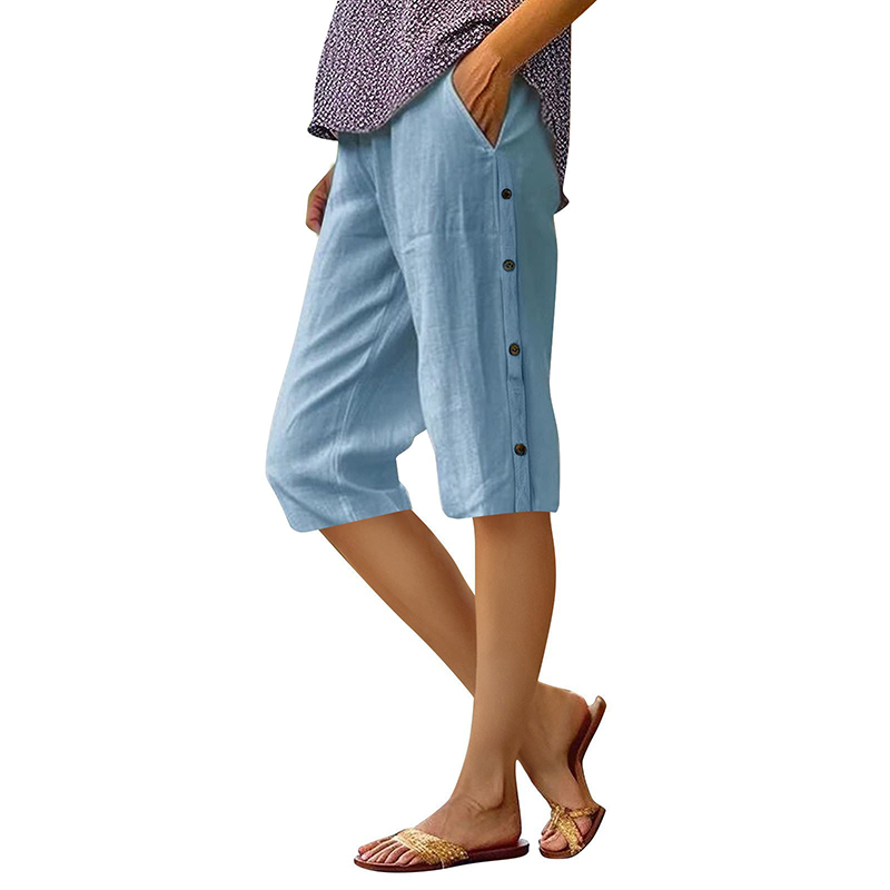 Women's Casual Loose Baumwolle Leinen Atmungsaktive Capri-Hosen