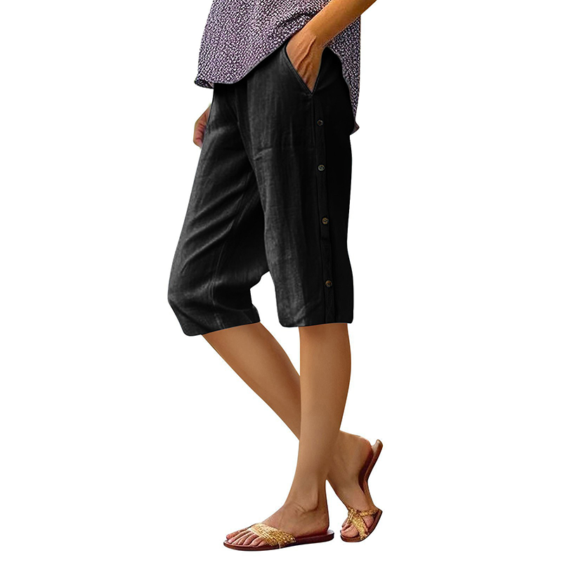 Women's Casual Loose Baumwolle Leinen Atmungsaktive Capri-Hosen