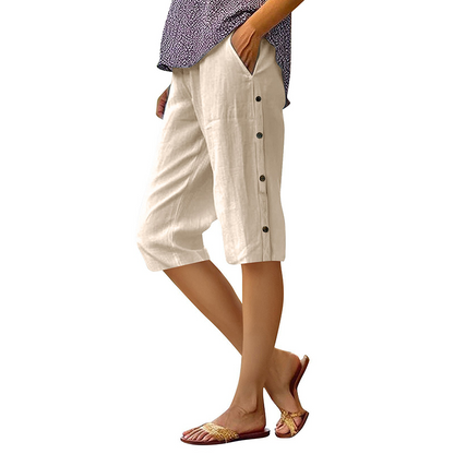 Women's Casual Loose Baumwolle Leinen Atmungsaktive Capri-Hosen