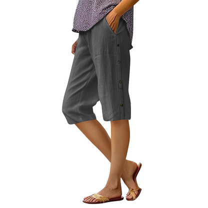Women's Casual Loose Baumwolle Leinen Atmungsaktive Capri-Hosen