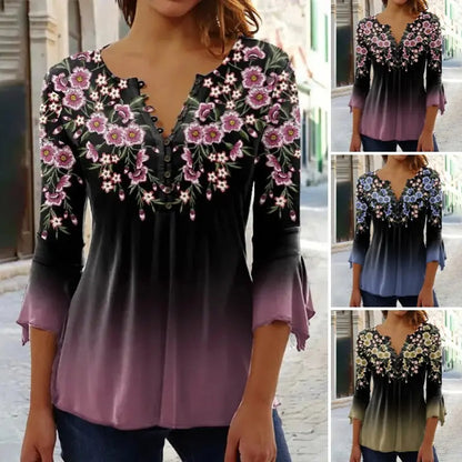 🌸 50% Rabatt auf neue Produkte 💖Damen elegantes Oberteil mit Blumenmuster und V-Ausschnitt