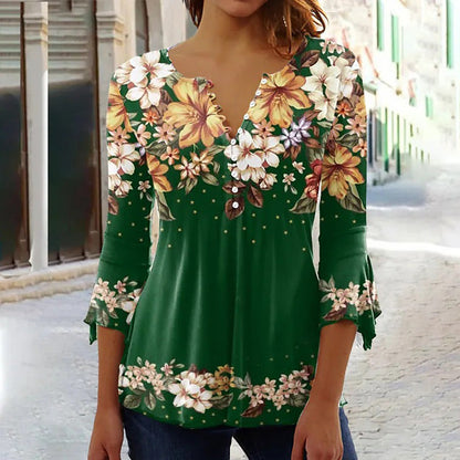 🌸 50% Rabatt auf neue Produkte 💖Damen elegantes Oberteil mit Blumenmuster und V-Ausschnitt