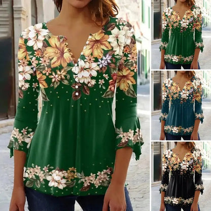 🌸 50% Rabatt auf neue Produkte 💖Damen elegantes Oberteil mit Blumenmuster und V-Ausschnitt