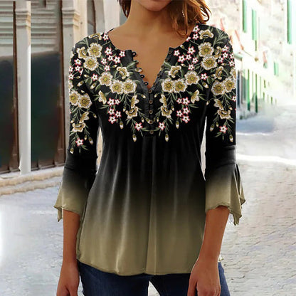 🌸 50% Rabatt auf neue Produkte 💖Damen elegantes Oberteil mit Blumenmuster und V-Ausschnitt