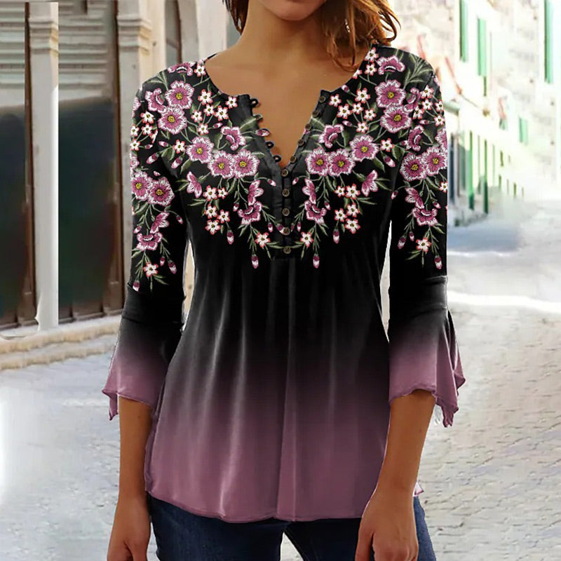 🌸 50% Rabatt auf neue Produkte 💖Damen elegantes Oberteil mit Blumenmuster und V-Ausschnitt