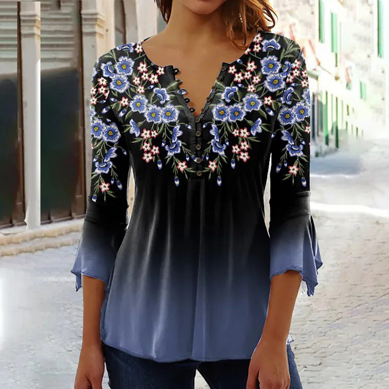🌸 50% Rabatt auf neue Produkte 💖Damen elegantes Oberteil mit Blumenmuster und V-Ausschnitt