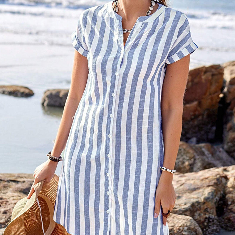 🌸Gestreiftes Button-Down-Hemdkleid für Damen