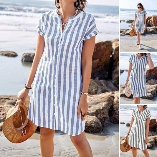 🌸Gestreiftes Button-Down-Hemdkleid für Damen