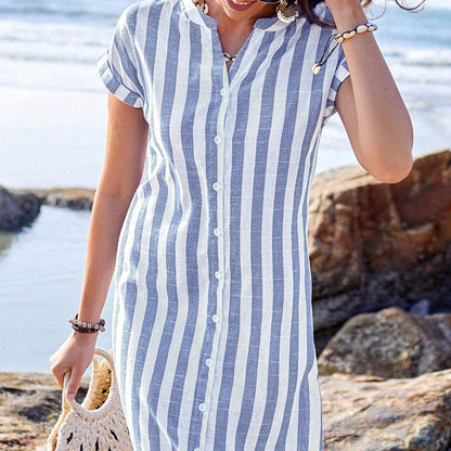 🌸Gestreiftes Button-Down-Hemdkleid für Damen