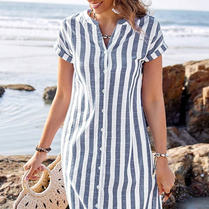 🌸Gestreiftes Button-Down-Hemdkleid für Damen