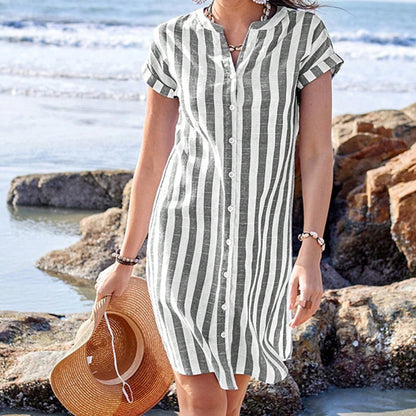 🌸Gestreiftes Button-Down-Hemdkleid für Damen