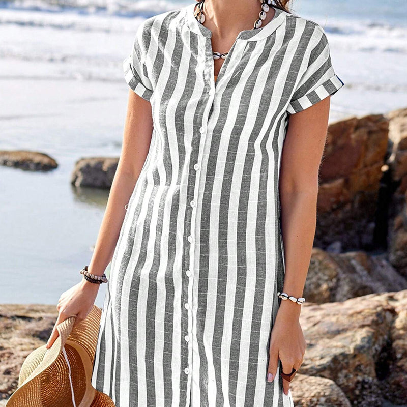 🌸Gestreiftes Button-Down-Hemdkleid für Damen