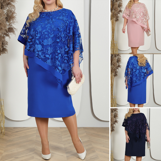 🎁Elegantes Kleid mit Blumen-Spitze und Cape-Ärmeln