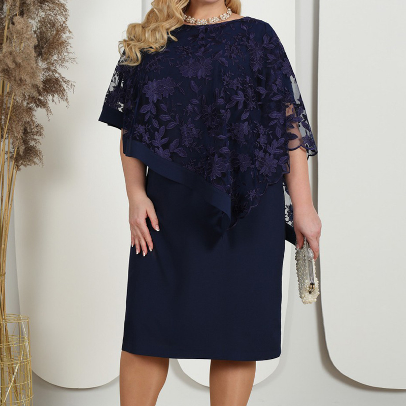 🎁Elegantes Kleid mit Blumen-Spitze und Cape-Ärmeln