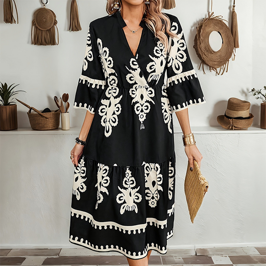🔥Lässiges Kleid mit Print und V-Ausschnitt