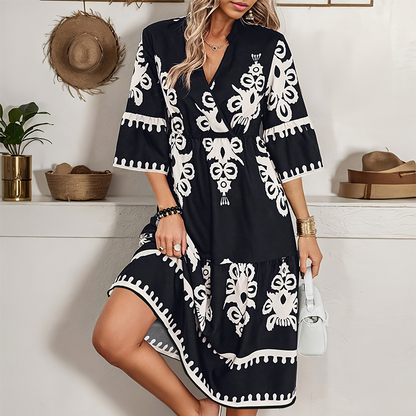 🔥Lässiges Kleid mit Print und V-Ausschnitt