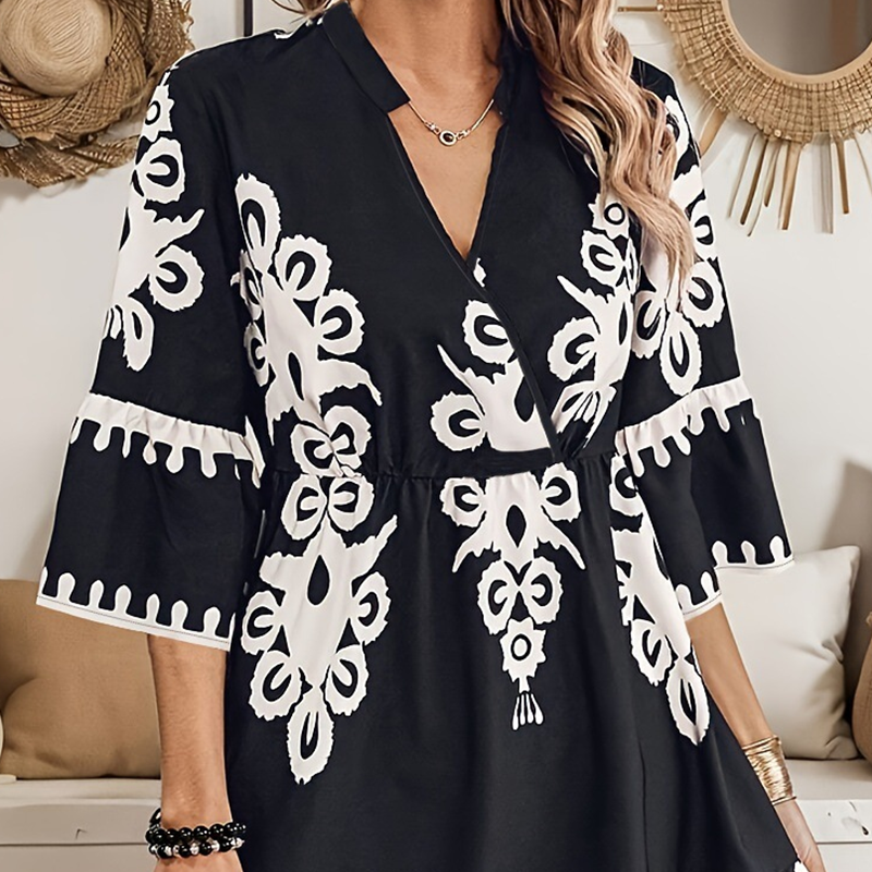 🔥Lässiges Kleid mit Print und V-Ausschnitt