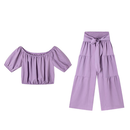 👑Damen zweiteiliges Set: Schulterfreies Oberteil mit Puffärmeln und Weitbeinhose📦Kostenloser Versand🔥