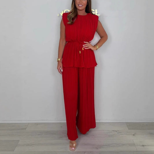 🌟Ärmelloses Oberteil mit Gürtel und lange Hose für Damen