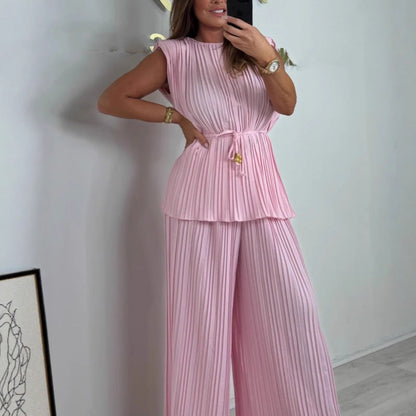 🌟Ärmelloses Oberteil mit Gürtel und lange Hose für Damen