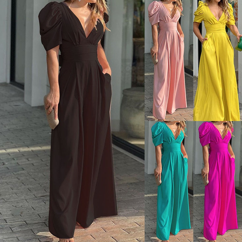 🌸✨ Damen Jumpsuits mit tiefem V-Ausschnitt & weitem Bein 💃