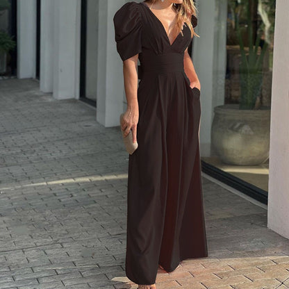 🌸✨ Damen Jumpsuits mit tiefem V-Ausschnitt & weitem Bein 💃