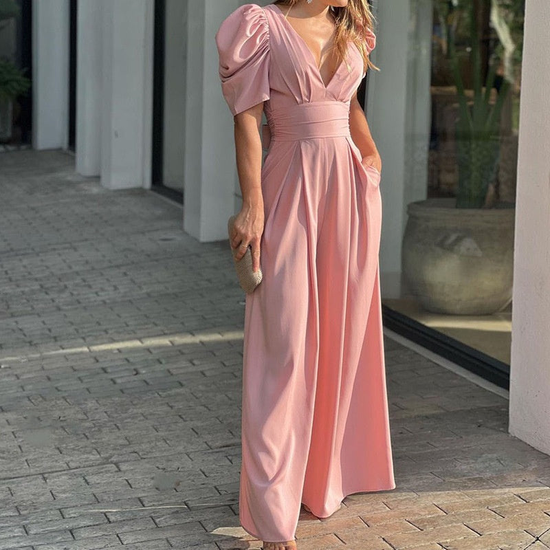 🌸✨ Damen Jumpsuits mit tiefem V-Ausschnitt & weitem Bein 💃