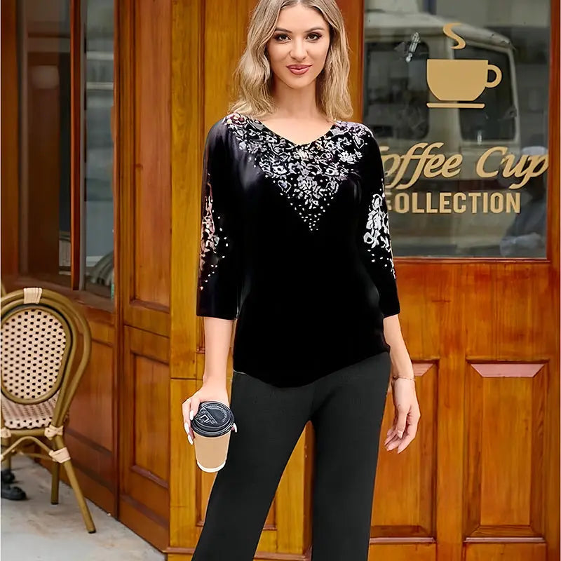 👗✨ Elegantes 2-teiliges Samt-Set mit Kristallverzierungen | Perfekt für Büro, Abendessen & Feiern | Atmungsaktiv & Bequem | In Übergrößen XL-4XL verfügbar 👗💎