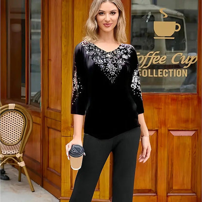 👗✨ Elegantes 2-teiliges Samt-Set mit Kristallverzierungen | Perfekt für Büro, Abendessen & Feiern | Atmungsaktiv & Bequem | In Übergrößen XL-4XL verfügbar 👗💎