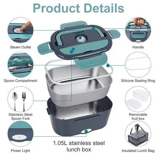 🍱 LIMITIERTES ANGEBOT: 50% RABATT! 🔌 Mobile Elektrische Brotdose (60W) – Für Auto & Haushalt, Edelstahl, 1.5L & Auslaufsicher ✨