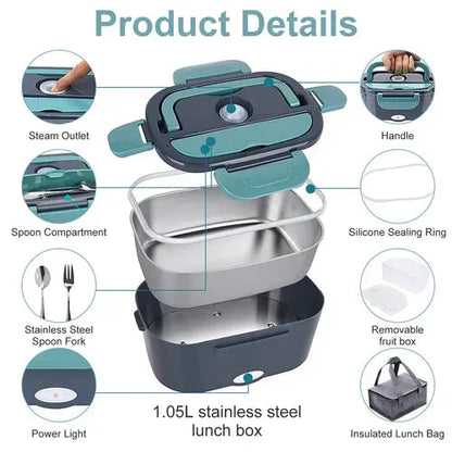 🍱 LIMITIERTES ANGEBOT: 50% RABATT! 🔌 Mobile Elektrische Brotdose (60W) – Für Auto & Haushalt, Edelstahl, 1.5L & Auslaufsicher ✨