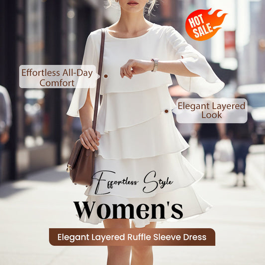 👗 Damen Kleid – Rundhals, Kaskaden-Rüschen & mehrlagig – Elegant & schmeichelhaft für Sommer & Anlässe✨
