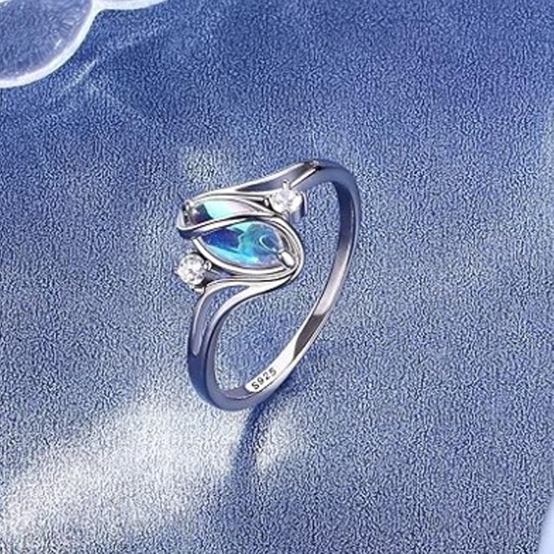 💍 💎 Geometrischer Damenring mit ovalem grünem Mondstein & Zirkonia – Modern, Stilvoll & Täglicher Tragekomfort ✨