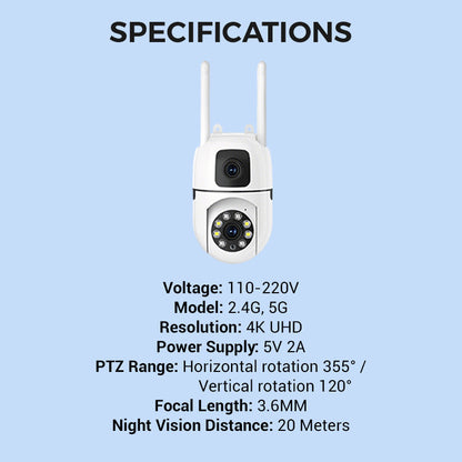 🔍🔍360° Schwenk-Neige 4K Dual-Linsen Sicherheitskamera – Outdoor WLAN Überwachungskamera