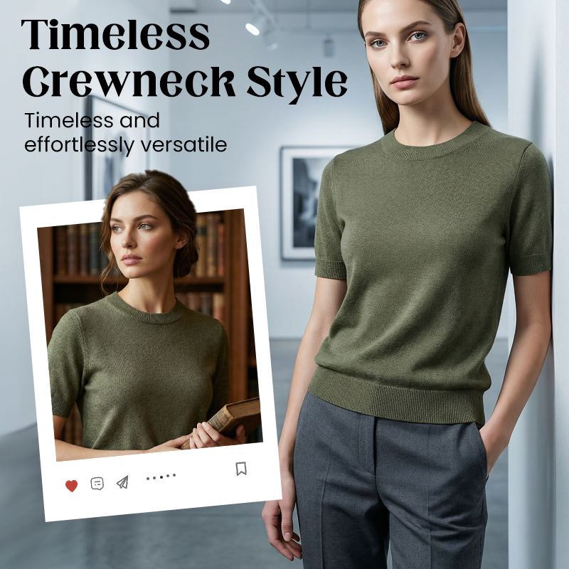📢 📢Neu eingetroffen 50 % Rabatt! 💥Damen-Strickoberteil mit Rundhalsausschnitt und kurzen Ärmeln