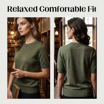 📢 📢Neu eingetroffen 50 % Rabatt! 💥Damen-Strickoberteil mit Rundhalsausschnitt und kurzen Ärmeln