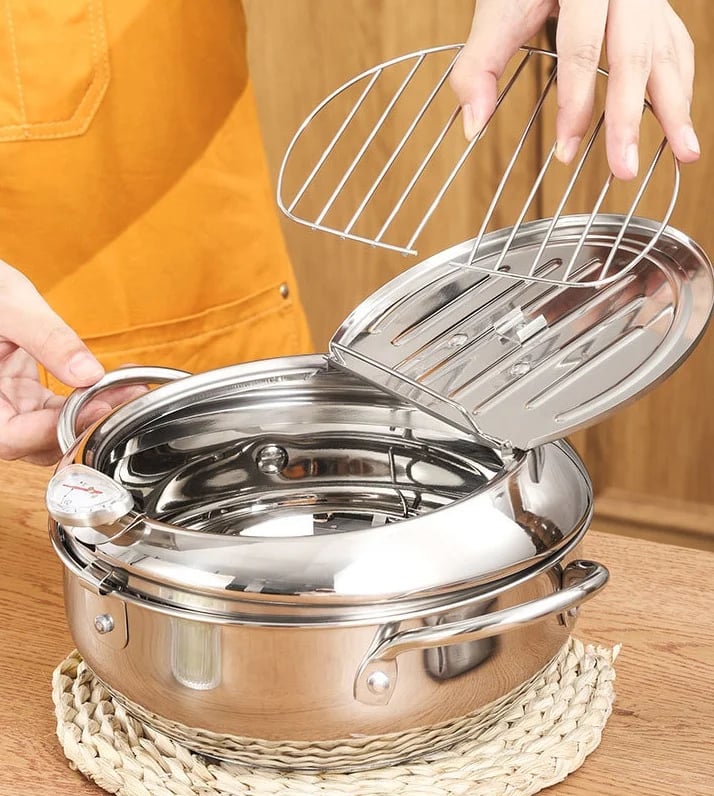 🍤 50% RABATT! 🍳 Edelstahl‑Tempura‑Topf – Temperaturkontrolle, Filtersieb & kompakt ✨