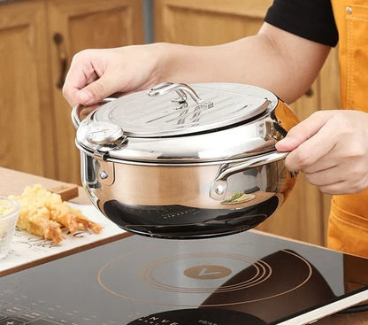 🍤 50% RABATT! 🍳 Edelstahl‑Tempura‑Topf – Temperaturkontrolle, Filtersieb & kompakt ✨
