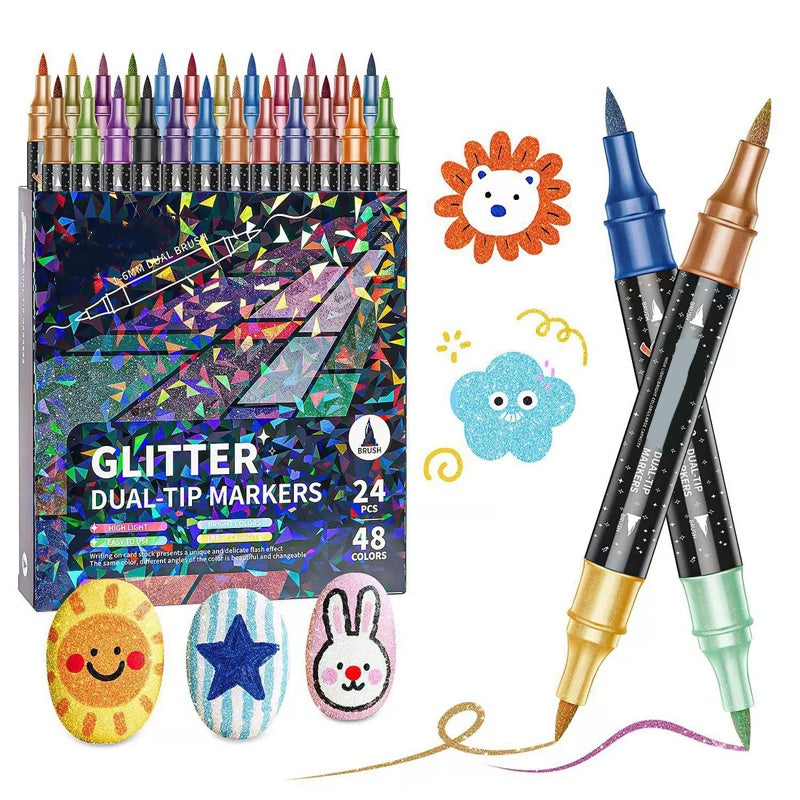 ✨96-Farben Dual-Tip Glitzer-Marker Set – Glitter & Fine Tip, Lebendige Farben & Perfekt Für Kunst, Basteln & Handlettering 🖌️
