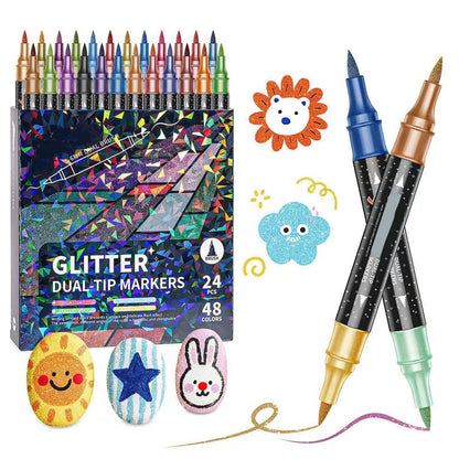 ✨96-Farben Dual-Tip Glitzer-Marker Set – Glitter & Fine Tip, Lebendige Farben & Perfekt Für Kunst, Basteln & Handlettering 🖌️